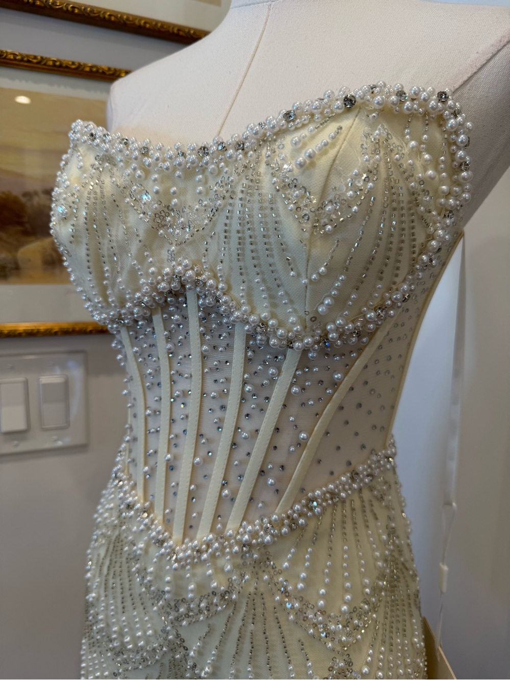 NWT Strapless Ivory Pearl-Embellished Mini Dress - Picture 4 of 10